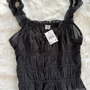 Cotton On Prairie Ruched Black Frill Top